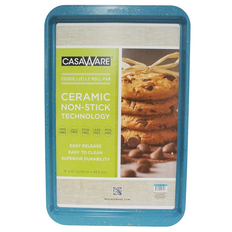 CasaWare Ceramic Coated NonStick Cookie/Jelly Roll Pan 11"x17" (Blue Granite) - Image 2